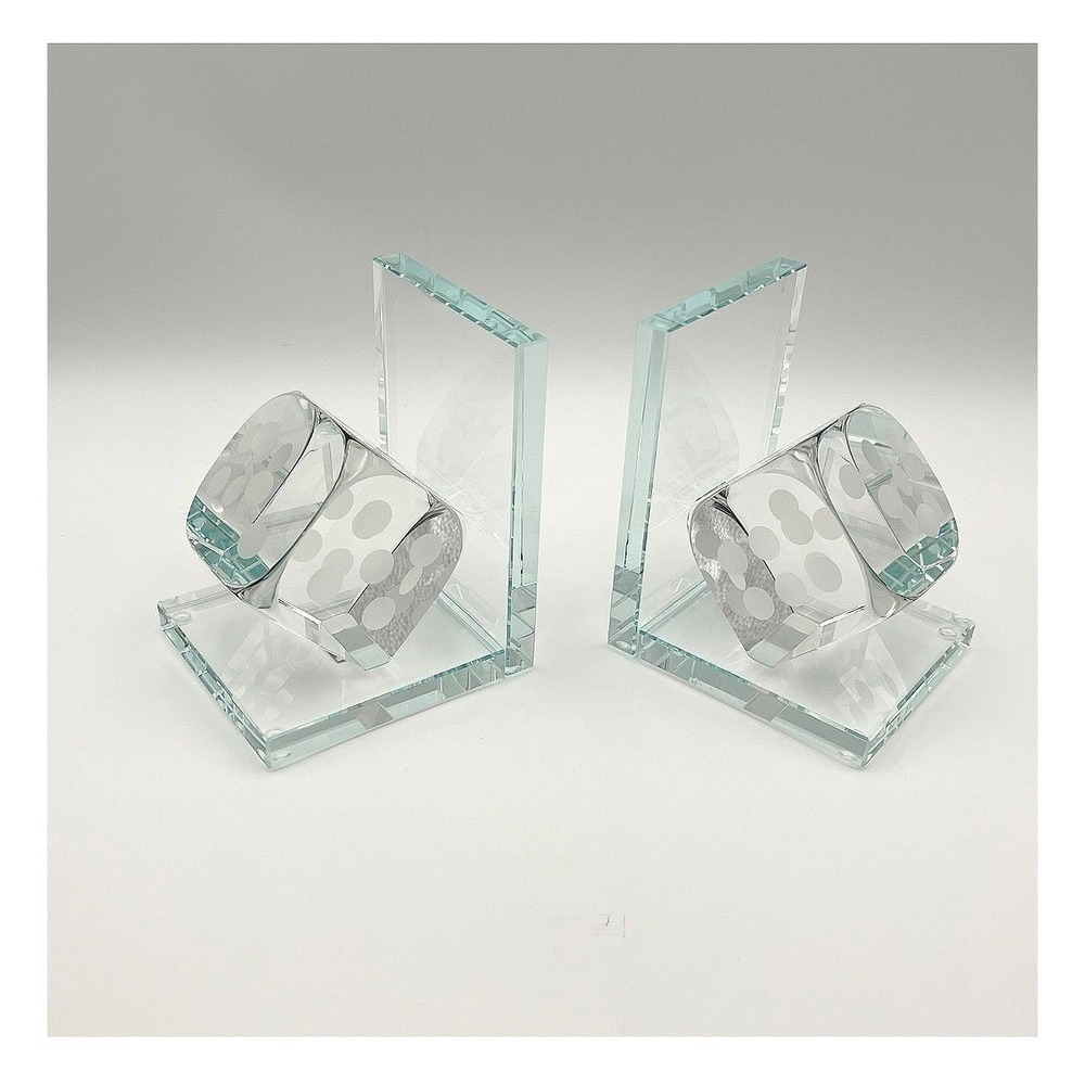 NEW Crystal Glass Dice Bookends HEAVYWEIGHT QUALITY CRAFTSMANSHIP DECOR MAN CAVE